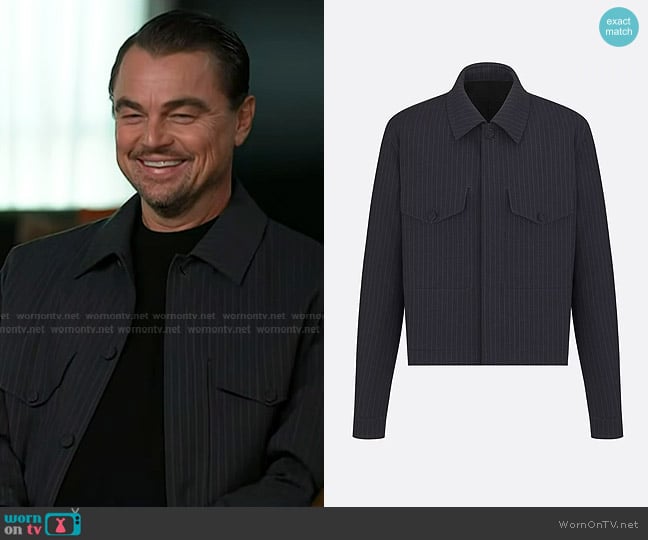 Dior Jacket with Spread Collar Black Striped Wool worn by Leonardo DiCaprio on Today