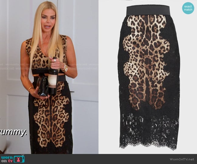 Dolce & Gabbana Leopard-Print Insert Lace Midi Skirt worn by Alexia Echevarria (Alexia Echevarria) on The Real Housewives of Miami