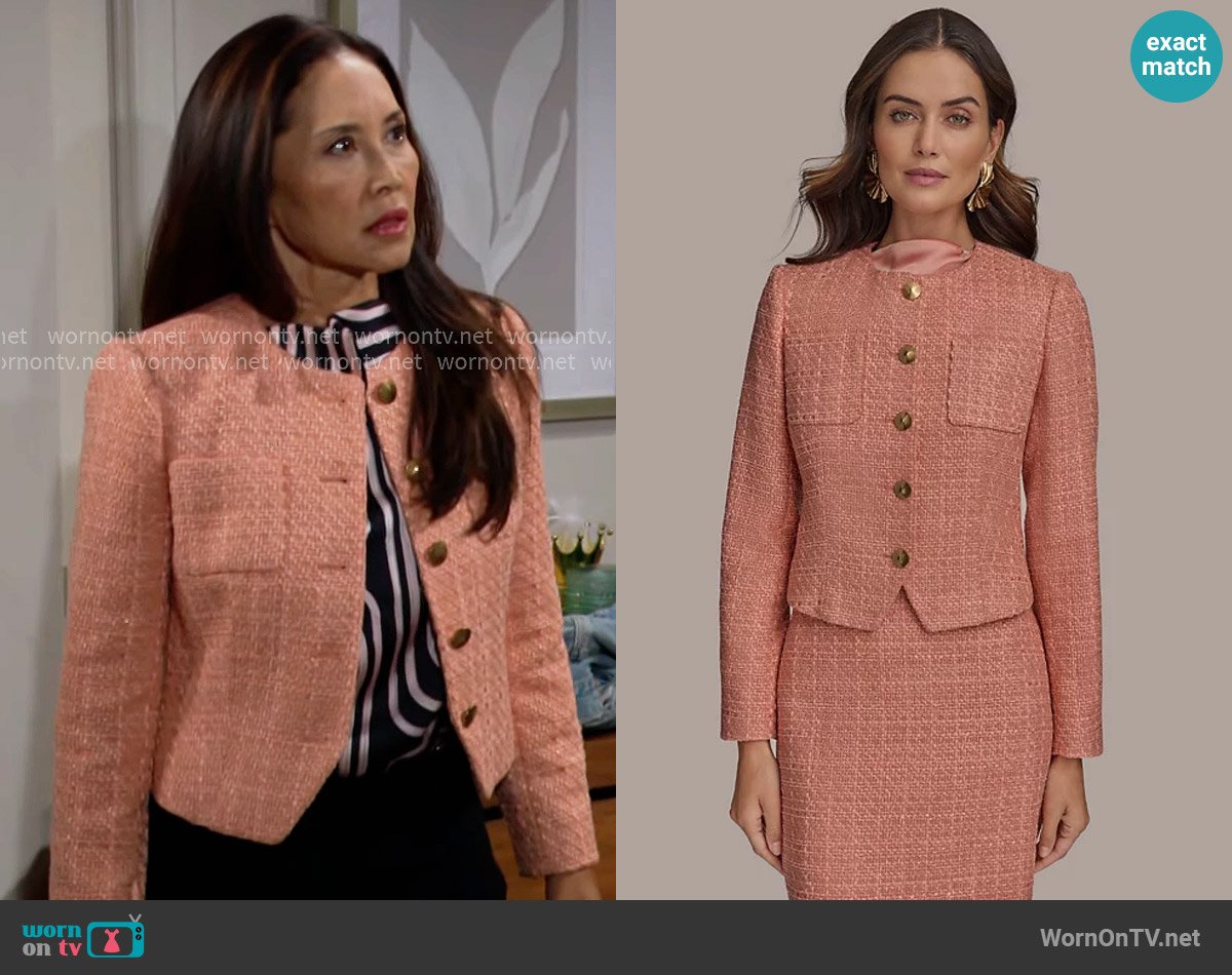 Donna Karan Collarless Tweed Blazer worn by Li Finnegan (Naomi Matsuda) on The Bold and the Beautiful
