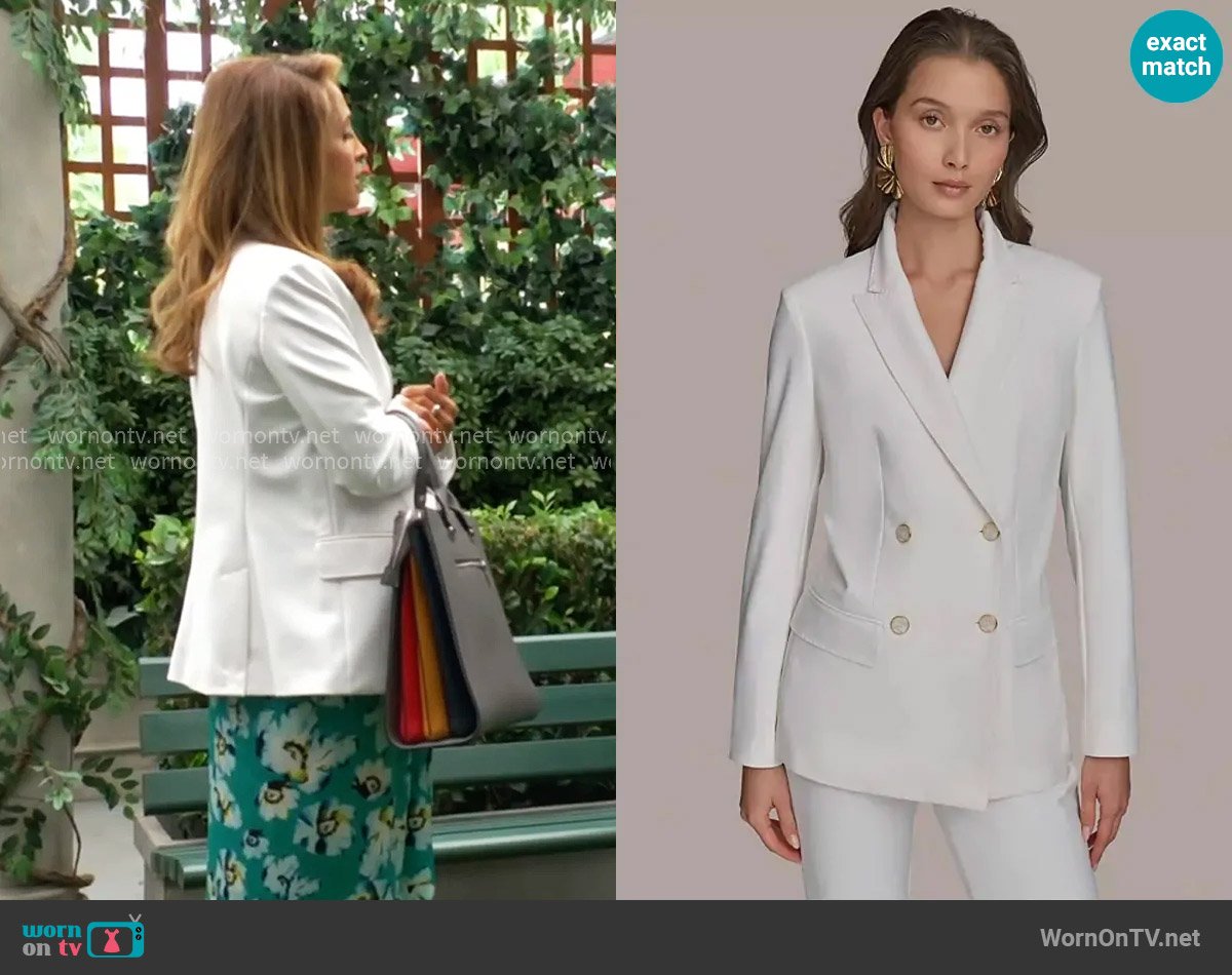 Donna Karan Double Breasted Blazer in Cream worn by Lily Winters (Christel Khalil) on The Young and the Restless