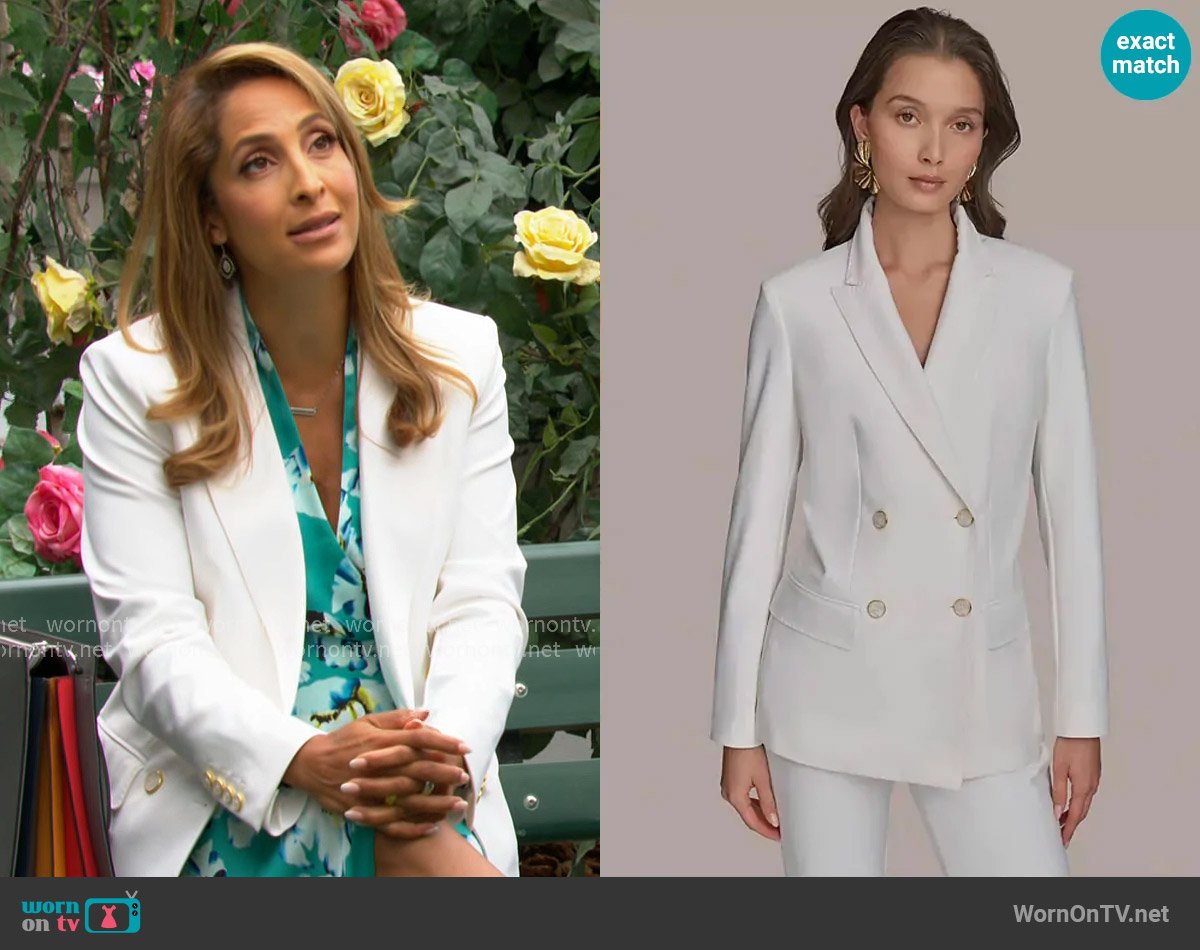 Donna Karan Double Breasted Blazer in Cream worn by Lily Winters (Christel Khalil) on The Young and the Restless