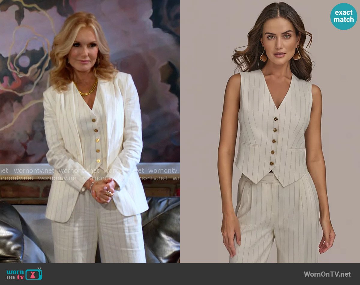 Donna Karan Linen-Blend Pinstripe Vest worn by Lauren Fenmore (Tracey Bregman) on The Young and the Restless