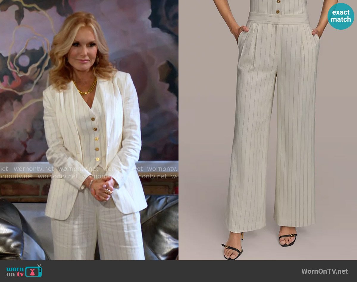 Donna Karan Linen-Blend Pinstripe Wide-Leg Pants worn by Lauren Fenmore (Tracey Bregman) on The Young and the Restless