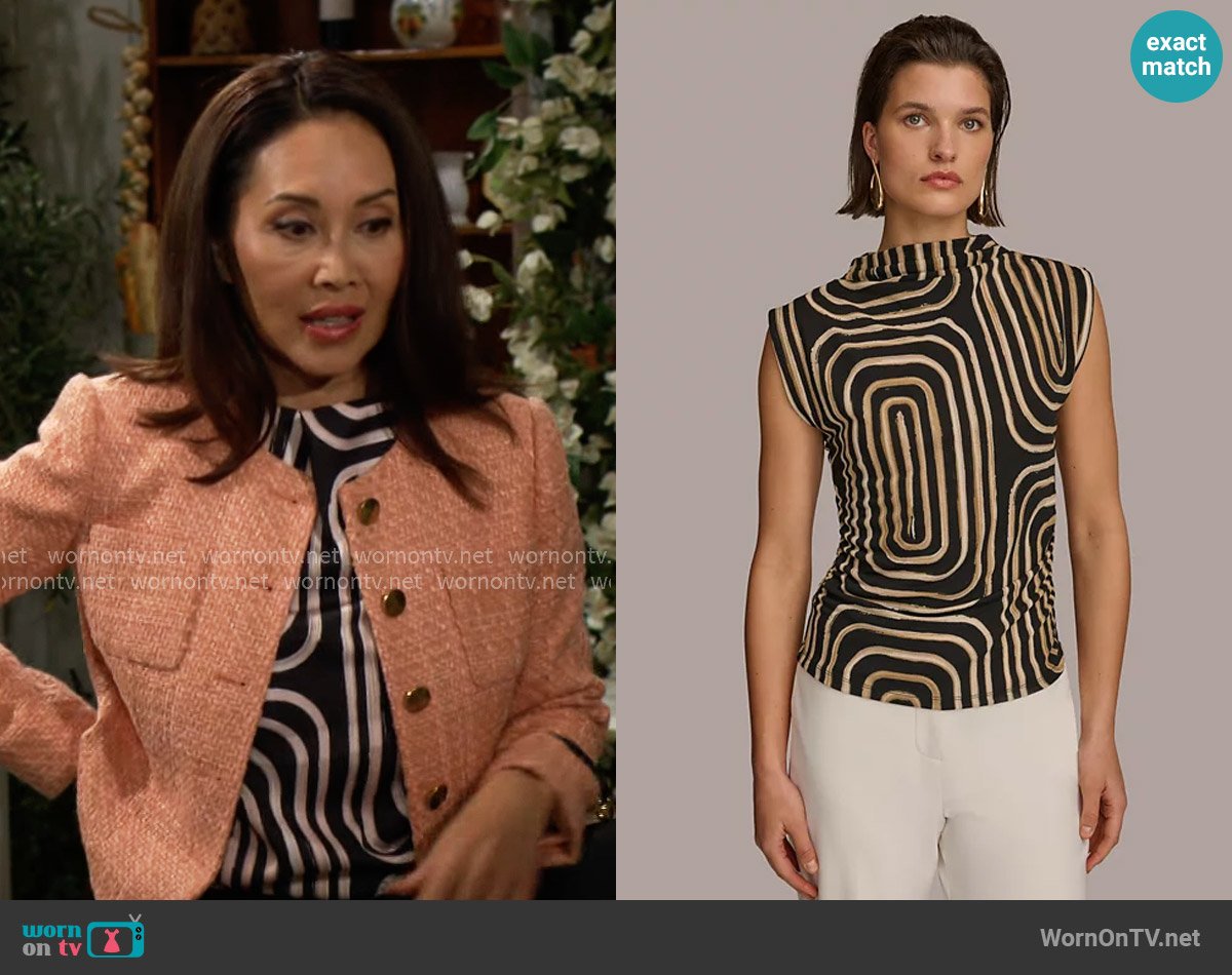 Donna Karan Mock-Neck Sleeveless Blouse worn by Li Finnegan (Naomi Matsuda) on The Bold and the Beautiful