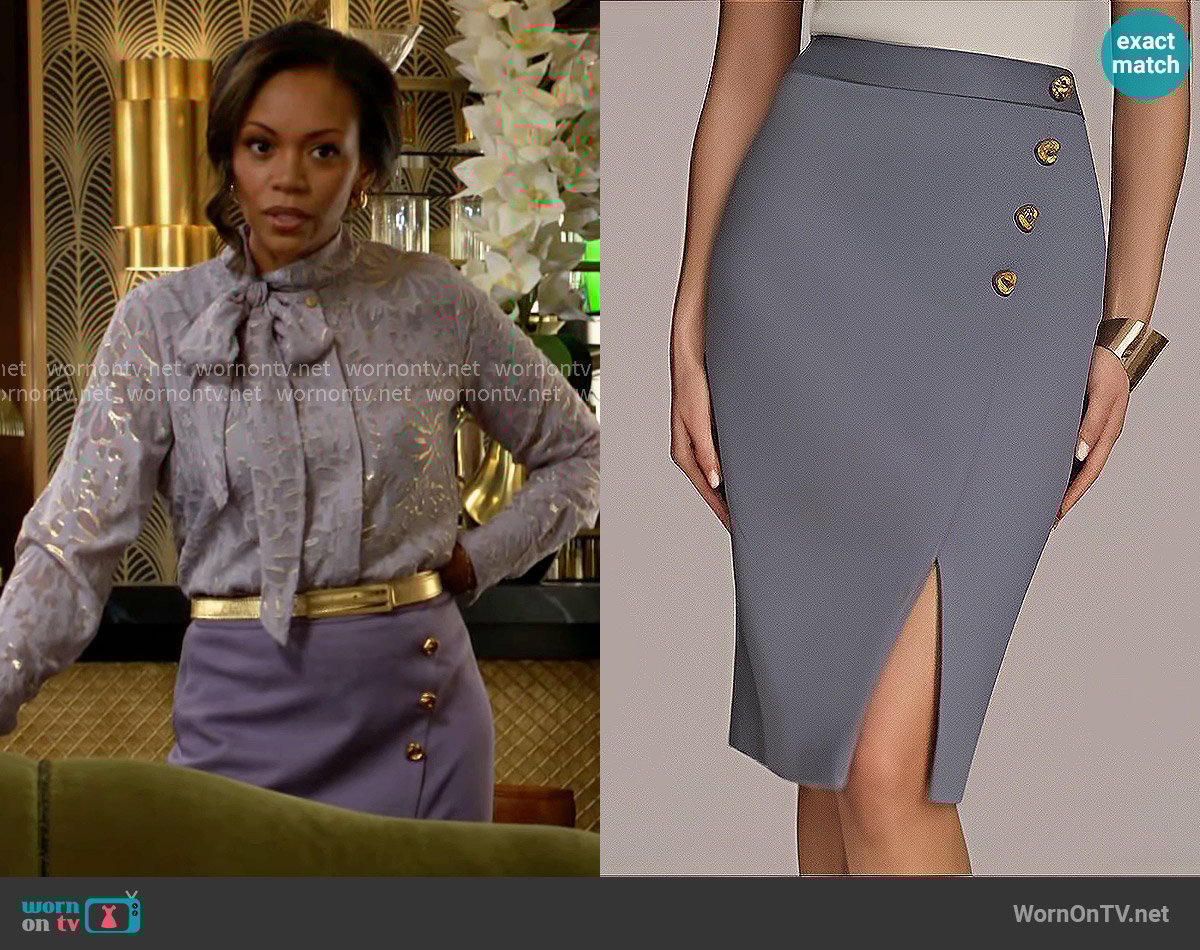 Donna Karan Pencil Wrap Skirt worn by Amanda Sinclair (Mishael Morgan) on The Young and the Restless