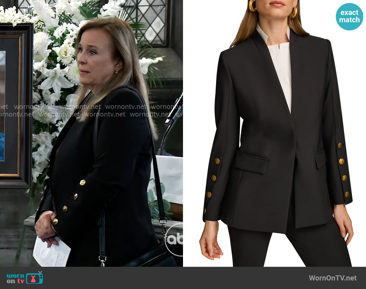 Donna Karan Sleeve Button Detail Shawl Collar Jacket worn by Laura Collins (Genie Francis) on General Hospital