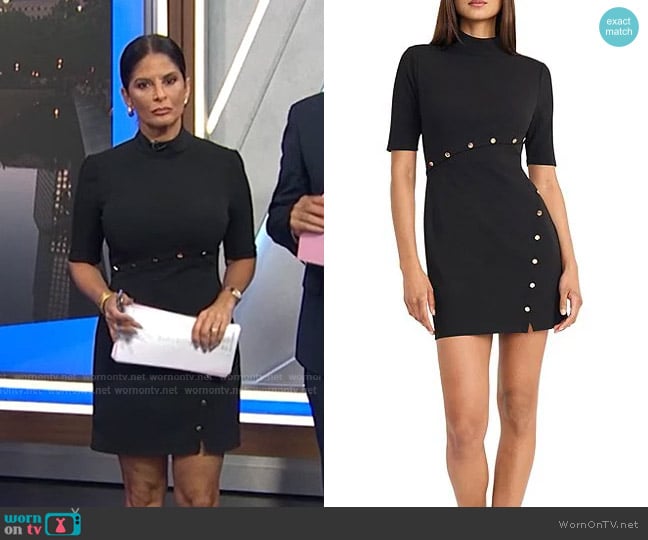 Donna Morgan Mock Neck Button Detail Scuba Crepe Mini Dress worn by Darlene Rodriguez on Today