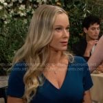Donna’s teal blue v-neck dress on The Bold and the Beautiful