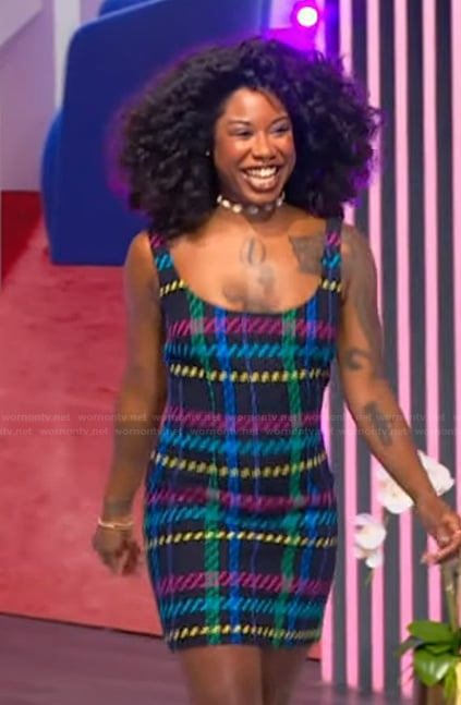 Dre’s plaid tank mini dress on Tamron Hall Show