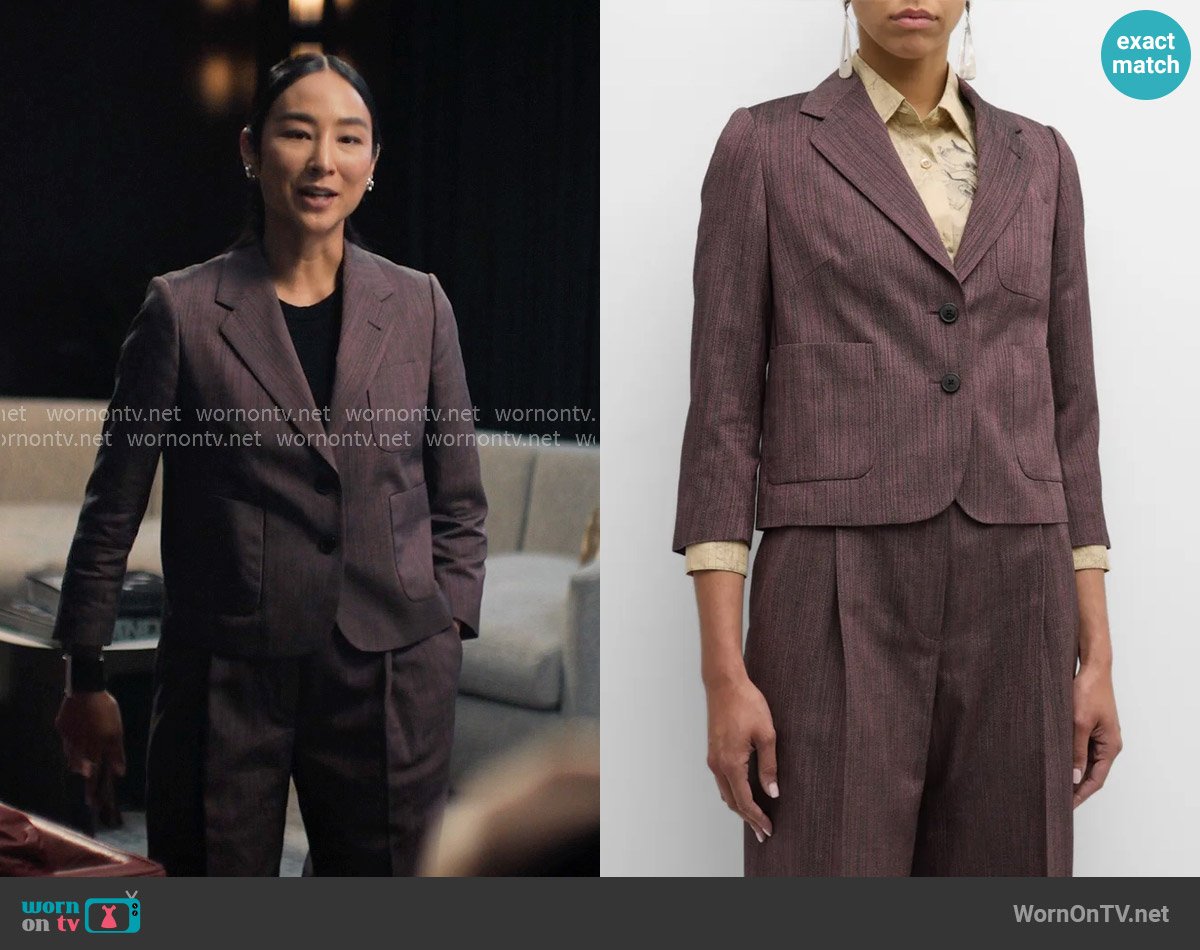 Dries van Noten Bambis Tailored Short Jacket worn by Stella Bak (Greta Lee) on The Morning Show
