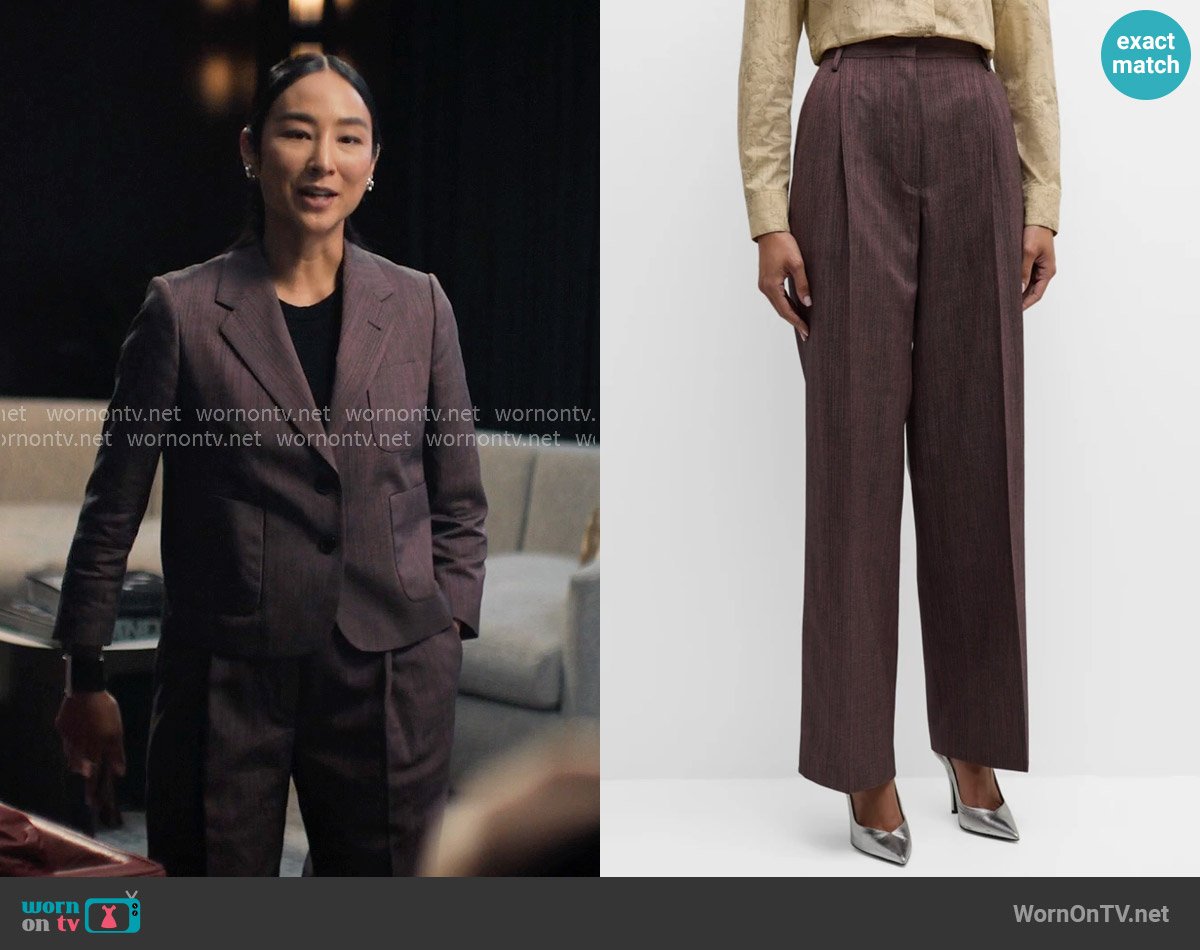 Dries van Noten Portia Pleated Straight-Leg Pants worn by Stella Bak (Greta Lee) on The Morning Show