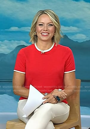 Dylan's red conrast trim short sleeve sweater on Today
