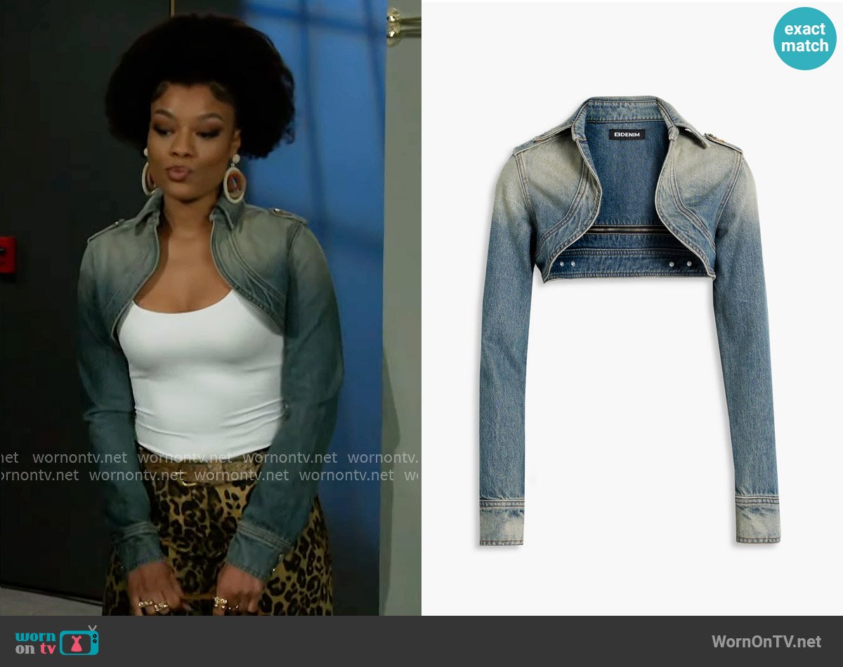 EB Denim Faded Denim Bolero worn by Eva Thomas (Ambyr Michelle) on Beyond the Gates