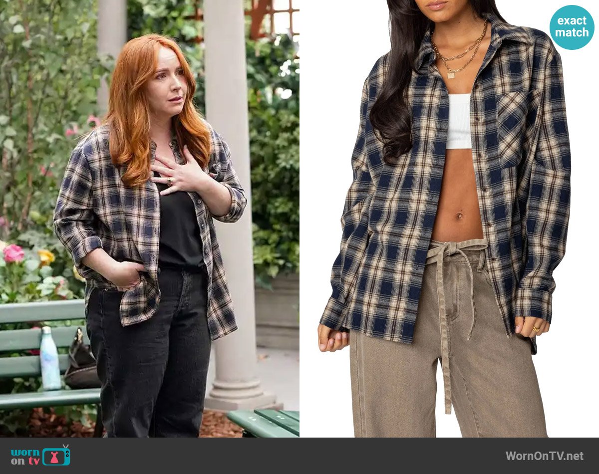 Edikted Plaid Flannel Button-Up Shirt worn by Mariah Copeland (Camryn Grimes) on The Young and the Restless