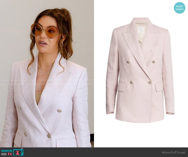 Eleventy Double-Breasted Linen Blazer in Nude worn by Adriana de Moura (Adriana de Moura) on The Real Housewives of Miami