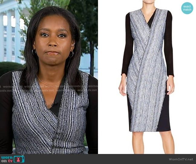 Elie Tahari Cara Mixed Media Dress worn by Rachel Scott on Good Morning America