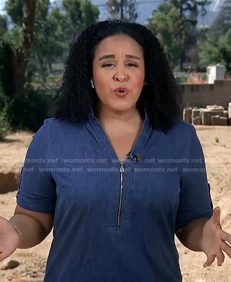 Elise Preston’s zip denim dress on CBS Evening News