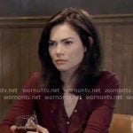 Elizabeth’s burgundy ruffled blouse on General Hospital