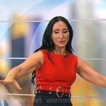 Elizabeth Werner’s red and black belted dress on CBS Mornings