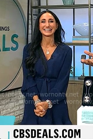Elizabeth Werner's navy v-neck dress on CBS Mornings