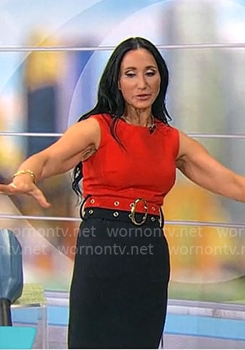Elizabeth Werner's red and black belted dress on CBS Mornings