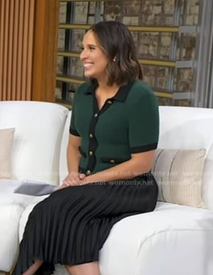 Elizabeth's green contrast trim short sleeve cardigan on Good Morning America