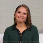 Elizabeth’s green contrast trim short sleeve cardigan on Good Morning America
