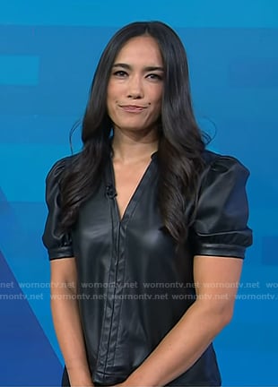Emilie’s black leather v-neck top on Today