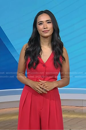 Emilie’s red sleeveless jumpsuit on Today