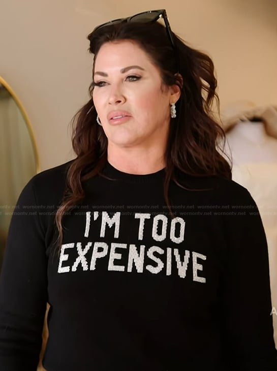 Emily's black too expensive sweater on The Real Housewives of Orange County