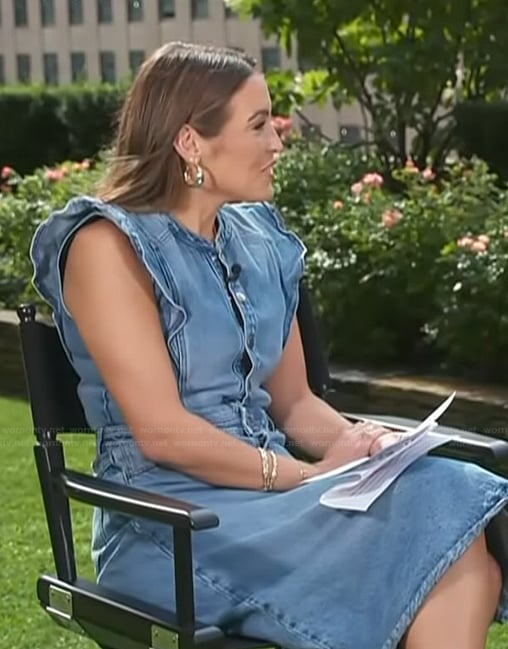 Emily's denim ruffle sleeve dress on Access Hollywood