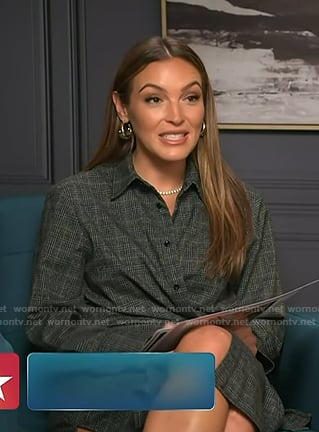 Emily’s grey plaid shirtdress on Access Hollywood