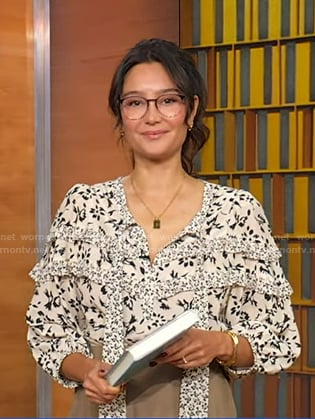 Emma Heming Willis's white floral tie neck blouse on Good Morning America