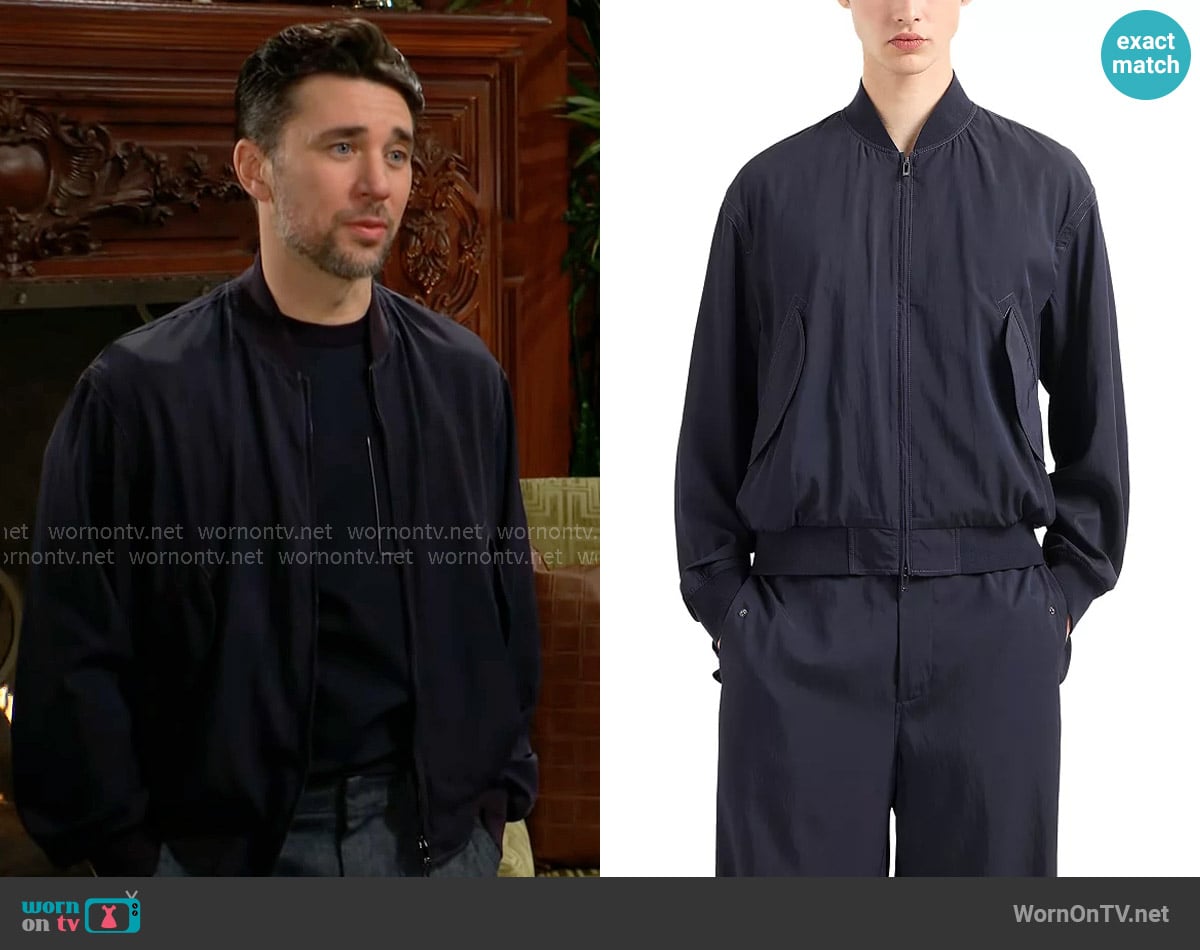Cane’s navy bomber jacket on The Young and the Restless