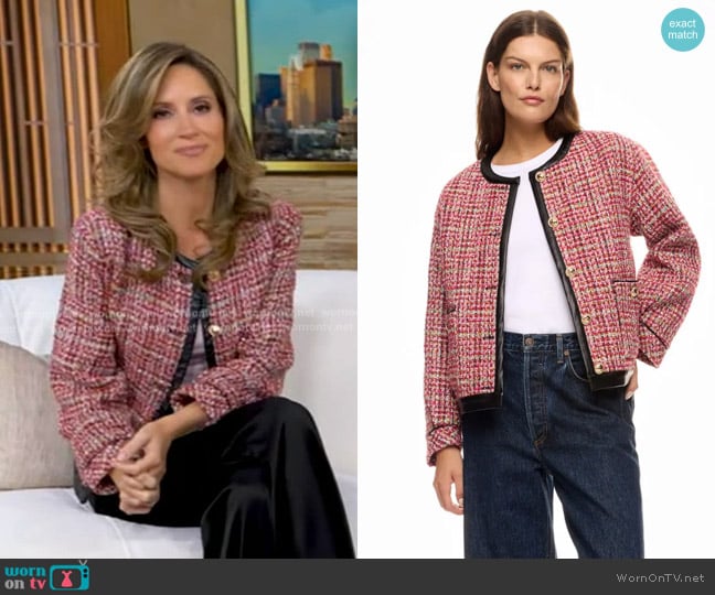 English Factory Faux Leather Trim Tweed Jacket worn by Rhiannon Ally on Good Morning America