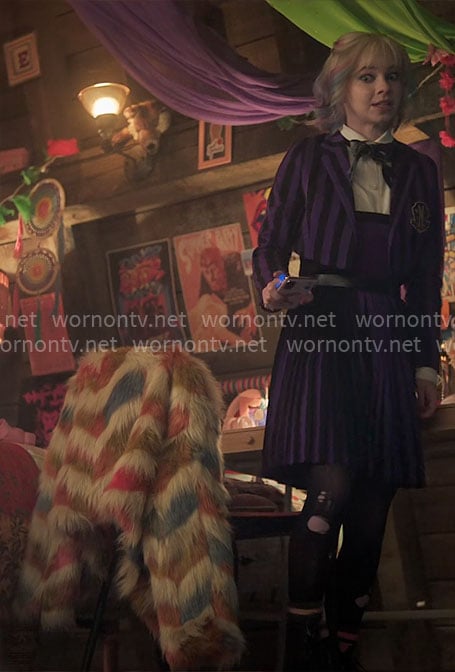 Enid’s fur chevron jacket on Wednesday