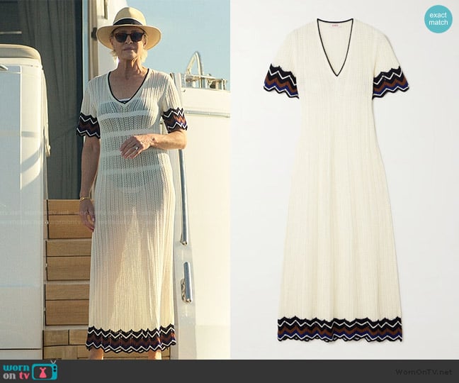 Eres Luna striped crocheted cotton-blend dress worn by Laura Sanderson (Robin Wright) on The Girlfriend