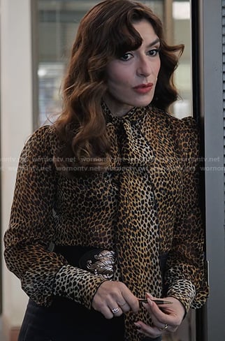 Esmeralda's leopard tie neck blouse on The Paper
