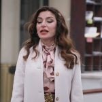 Esmerelda’s pink printed tie neck blouse on The Paper