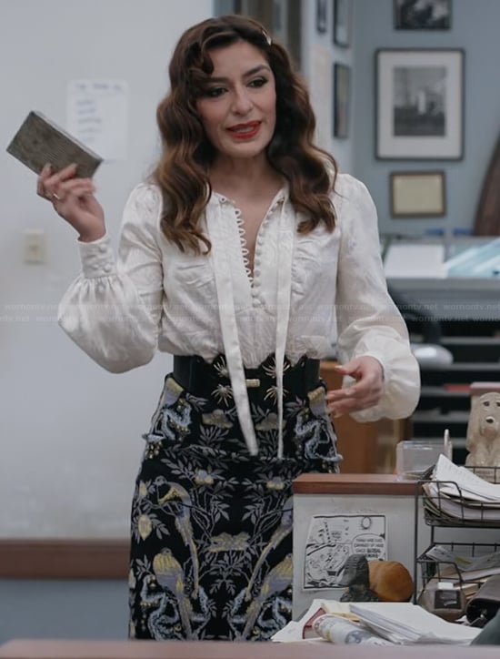Esmerelda’s black jacquard skirt on The Paper