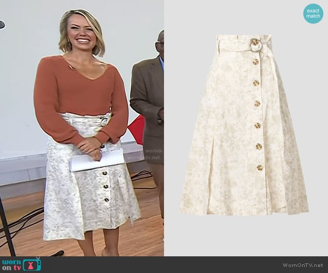 Eudon Choi x RTR Printed Linen Midi Skirt worn by Dylan Dreyer on Today