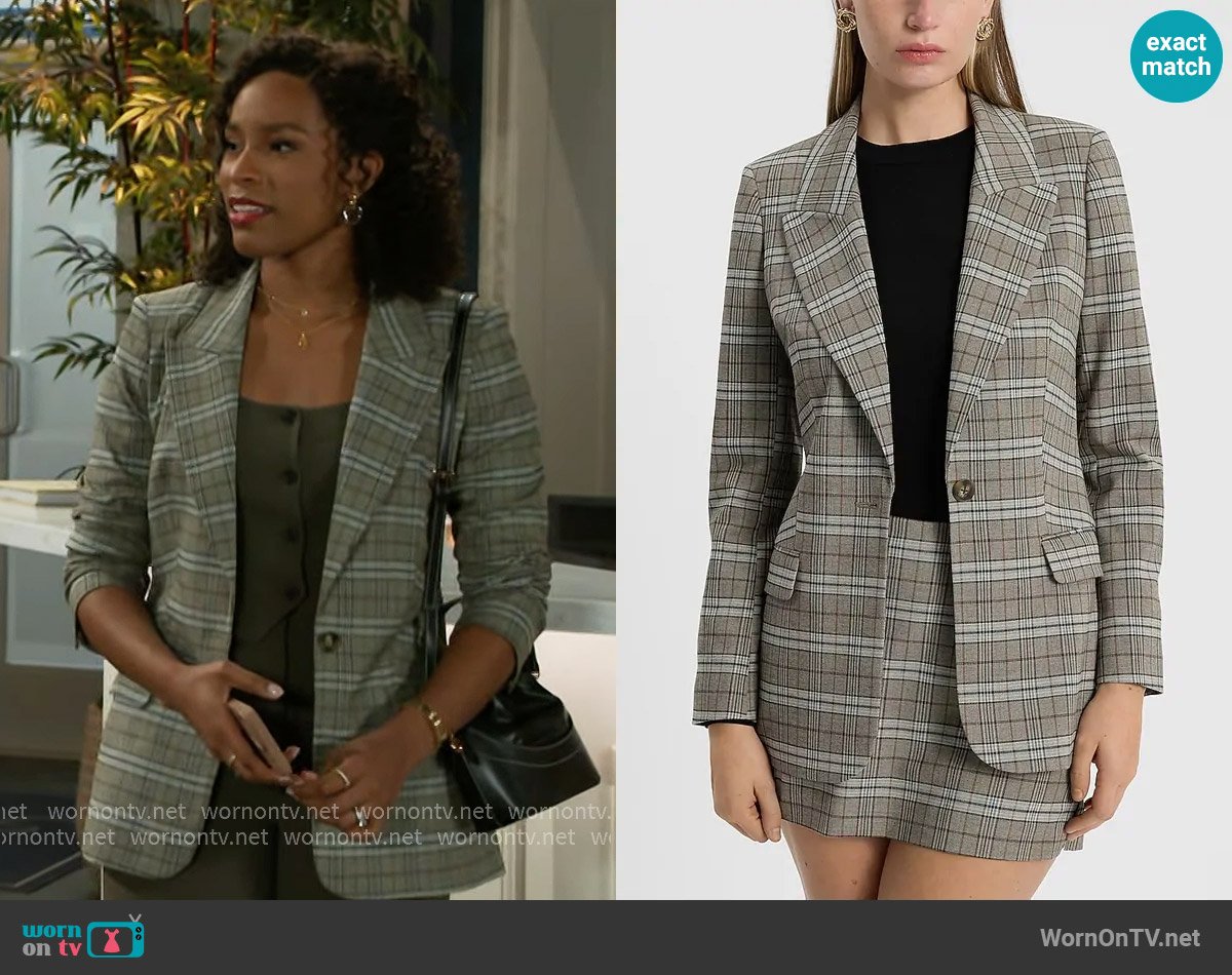 Express Plaid Long Slim Blazer worn by Naomi Hamilton Hawthorne (Arielle Prepetit) on Beyond the Gates