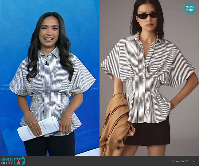 Exquise The Tobie Short-Sleeve Pleated Blouse worn by Emilie Ikeda on Today