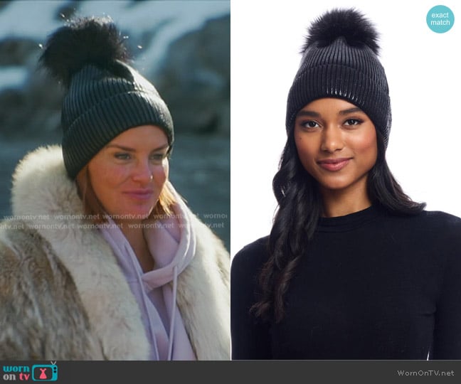 Fabulous Furs Knit Faux Fur Pom Hat in Black Metallic worn by Whitney Rose on The Real Housewives of Salt Lake City