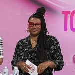 Julee Wilson’s black face print shirt and pants on Today