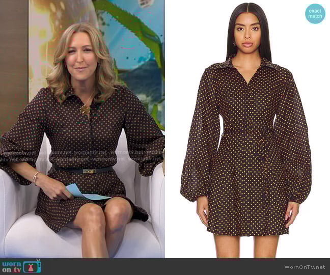 Faithfull The Brand Rae Mini Dress in Ludovica Polka Dot worn by Lara Spencer on Good Morning America