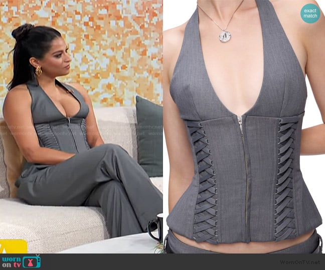 Fanci Club Julia Halterneck Corset Top worn by Lilly Singh on Access Hollywood