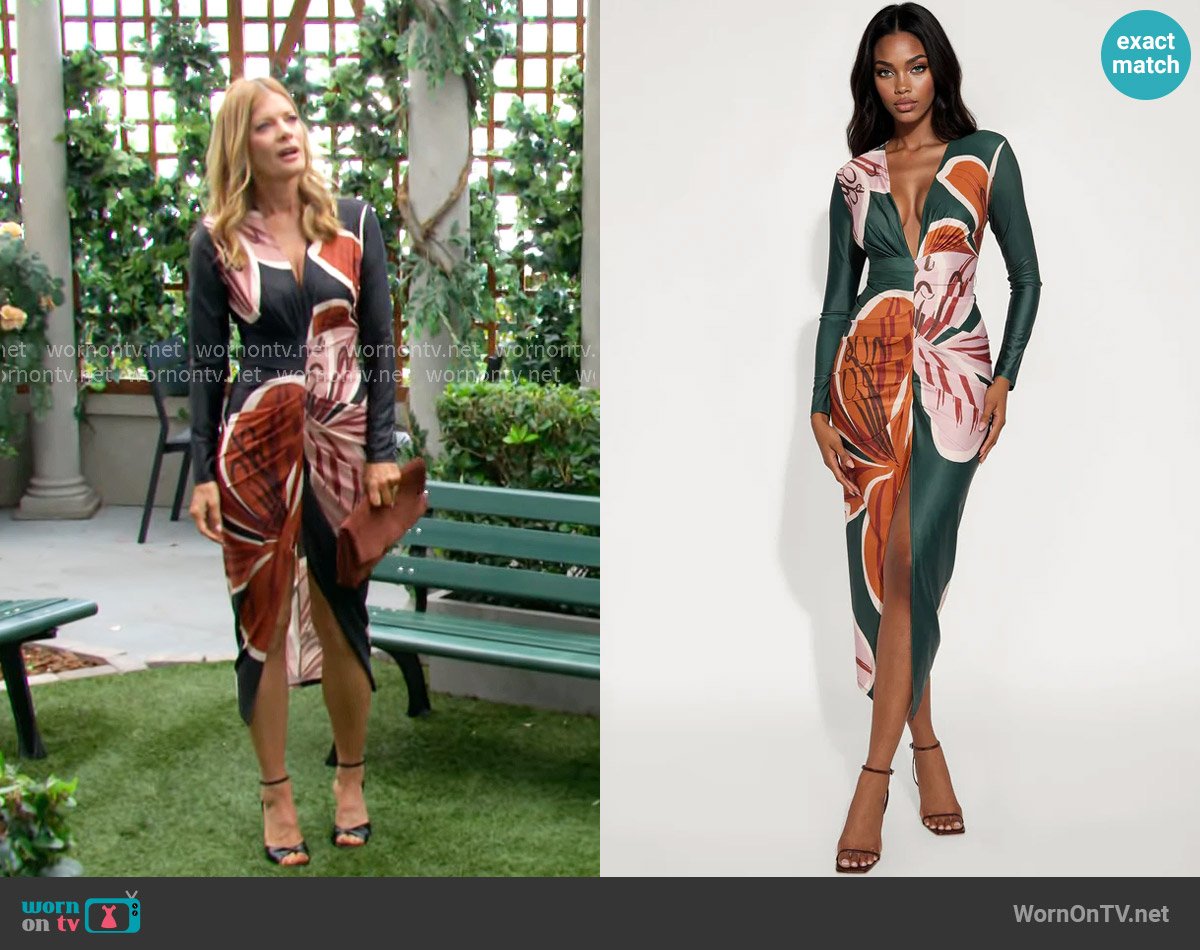 Fashion Nova Kamille Maxi Dress in Green/combo worn by Phyllis Summers (Michelle Stafford) on The Young and the Restless