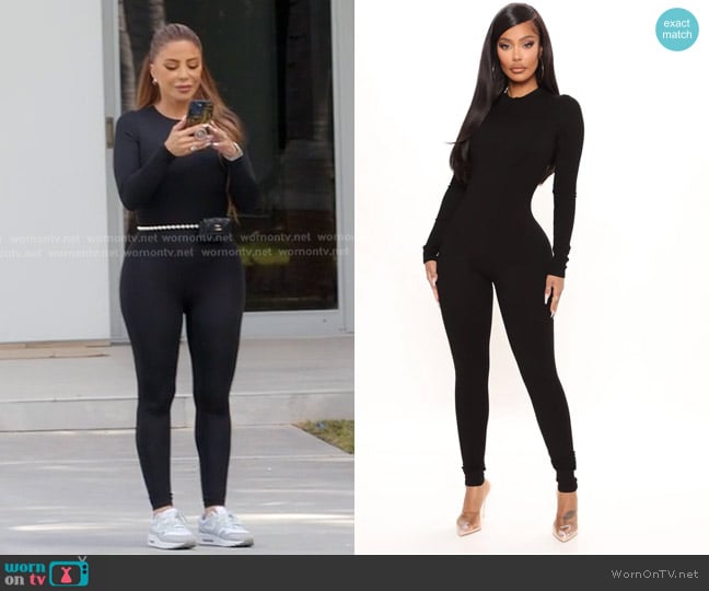 Fashion Nova Maribel Snatched Jumpsuit in Black worn by Larsa Pippen (Larsa Pippen) on The Real Housewives of Miami