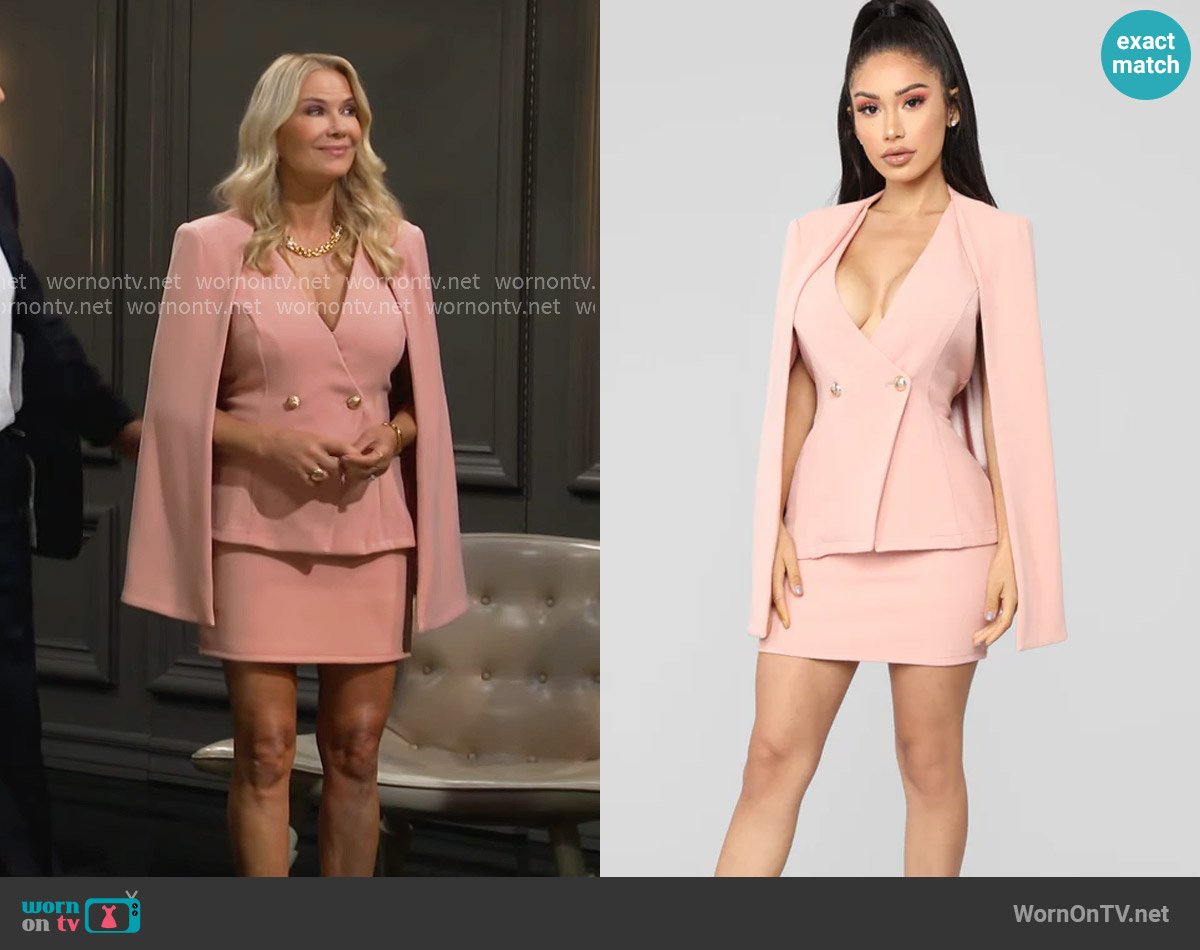 Fashion Nova Meet On The Met Steps Cape Set in Blush worn by Brooke Logan (Katherine Kelly Lang) on The Bold and the Beautiful